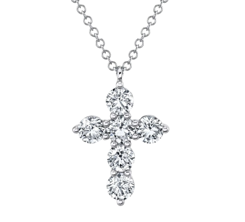 14k White Gold & Diamond Cross Pendant