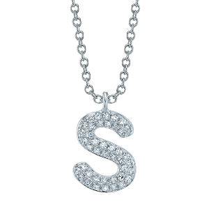 14k White Gold & Pave Diamond "S" Initial Necklace