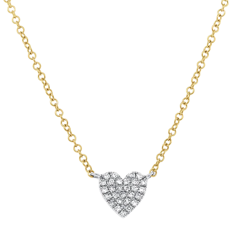 14k White & Yellow Gold Pave Diamond Heart Necklace
