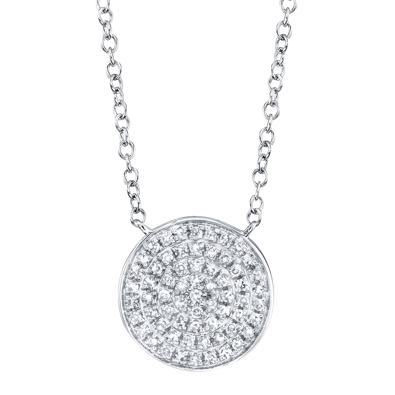 14k White Gold & Pave Diamond Circle Pendant