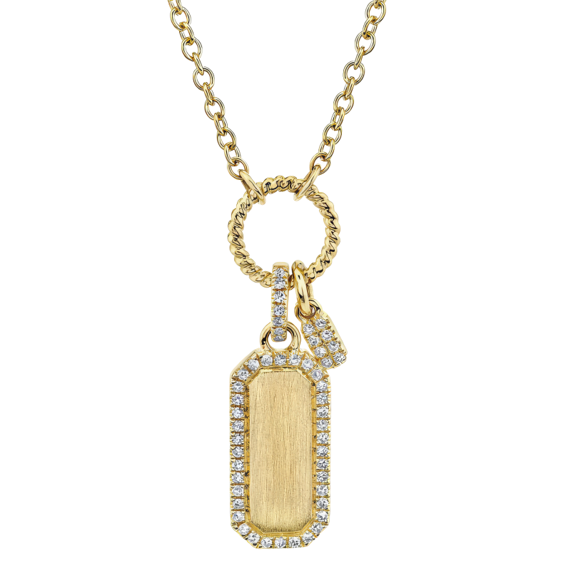 14k Yellow Gold & Diamond Dog Tag Pendant