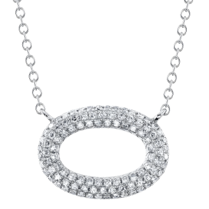 14k White Gold & Diamond Pave Oval Pendant