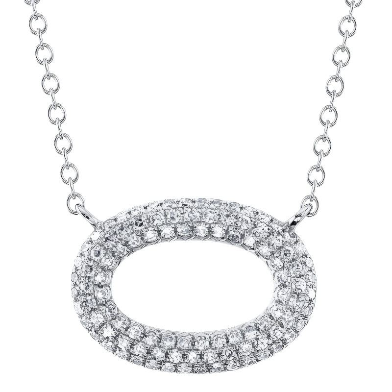 14k White Gold & Diamond Pave Oval Pendant