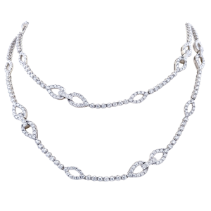 18k White Gold & Diamond Necklace with Diamond Stations