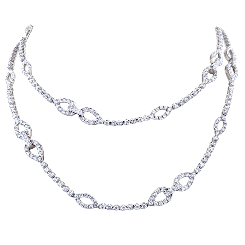 18k White Gold & Diamond Necklace with Diamond Stations