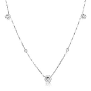 White Gold Diamond Cluster Flower Pendant Necklace
