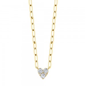 Yellow Gold Diamond Heart Paperclip Necklace