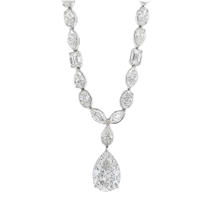 Rahaminov 18k White Gold Mixed Shape Necklace with a 5.01 Carat Pear Shape Diamond