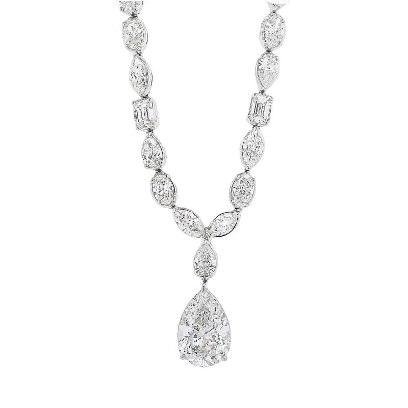 Rahaminov 18k White Gold Mixed Shape Necklace with a 5.01 Carat Pear Shape Diamond