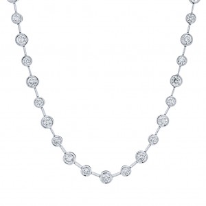 18k White Gold Bezel Set Diamond Bar Necklace