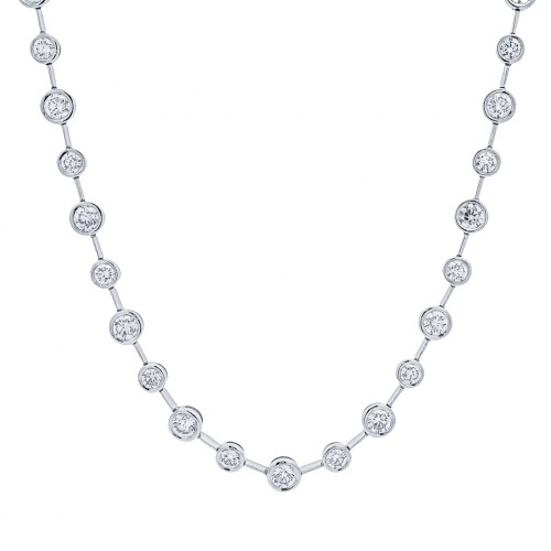 18k White Gold Bezel Set Diamond Bar Necklace