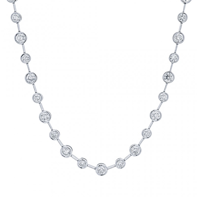 18k White Gold Bezel Set Diamond Bar Necklace