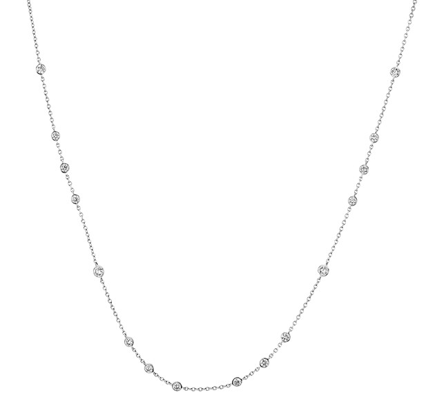 18k White Gold Cascade Diamond Bezel Necklace