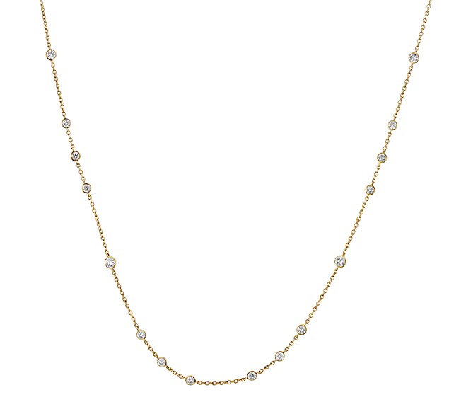 18k Yellow Gold Cascade Diamond Bezel Necklace