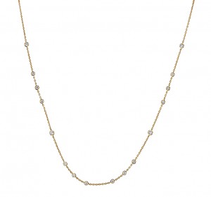 18k Yellow Gold Cascade Diamond Bezel Necklace