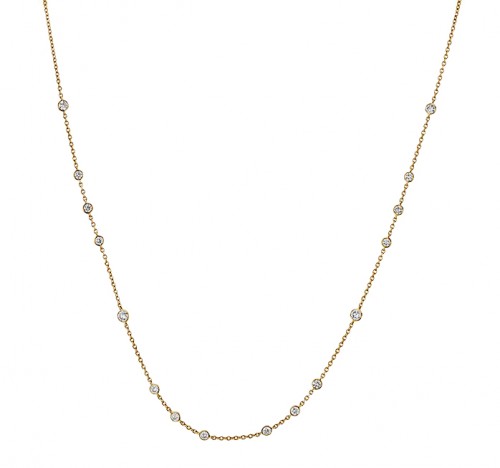 18k Yellow Gold Cascade Diamond Bezel Necklace