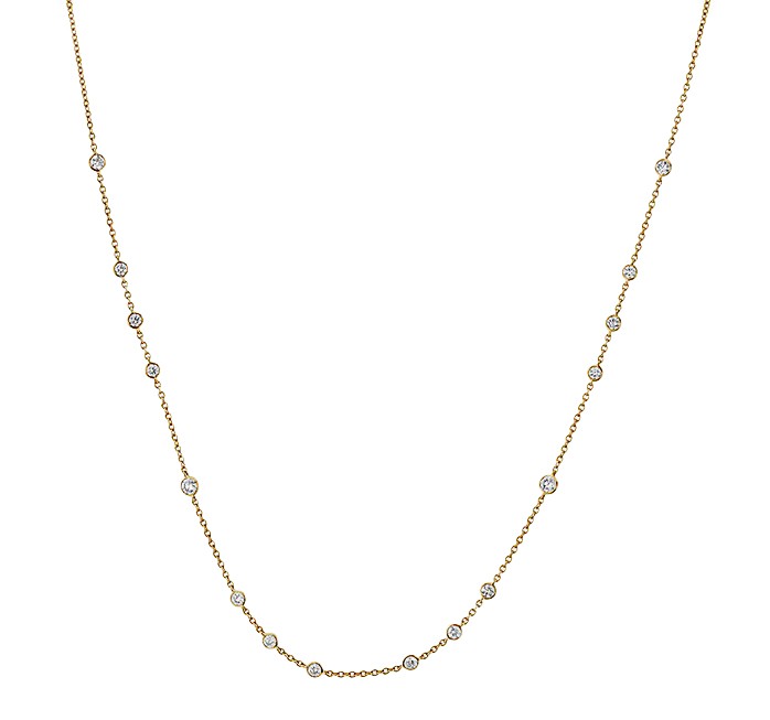 18k Yellow Gold Cascade Diamond Bezel Necklace