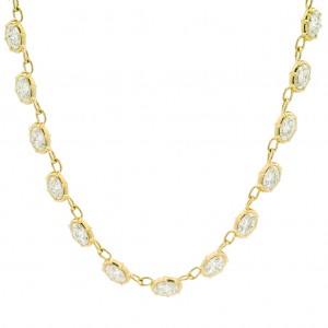 Rahaminov 18k Yellow Gold 6-Prong Bezel Set Diamond Moval Necklace