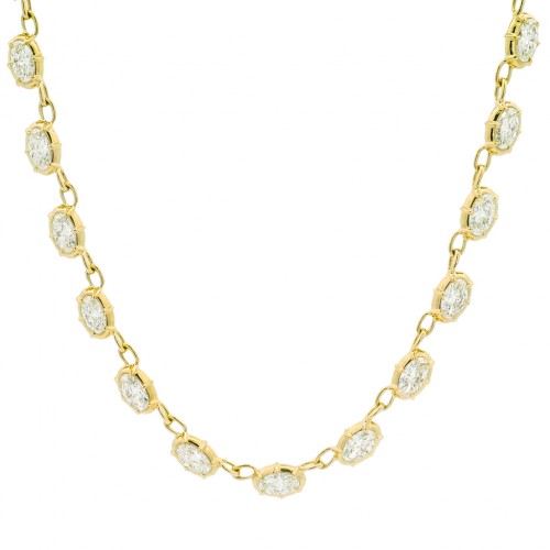 Rahaminov 18k Yellow Gold 6-Prong Bezel Set Moval Diamond Necklace