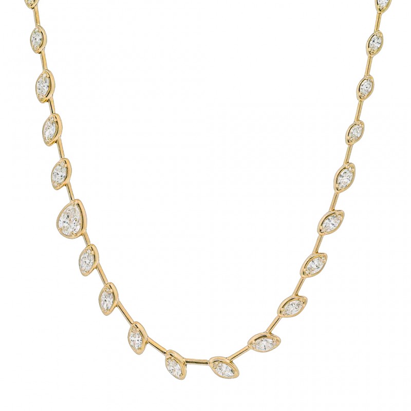 Kwiat 18k Yellow Gold "Starry Night" Offset Bezel Set Pear Shape Diamond Bar Tennis Necklace