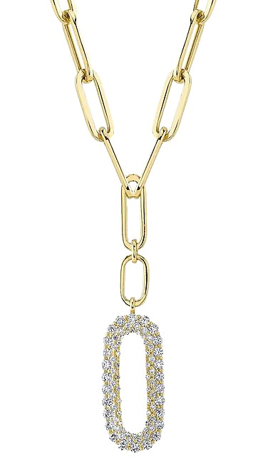 14k Yellow Gold & Diamond Paper Clip Link Necklace