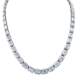 18k White Gold & Emerald Cut Diamond Tennis Necklace