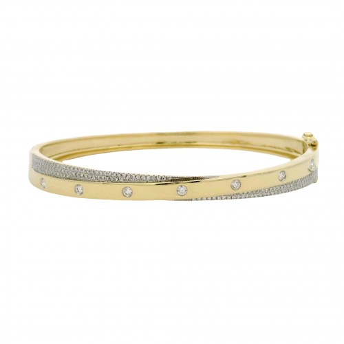 14k Yellow Gold & Diamond Layered Bangle
