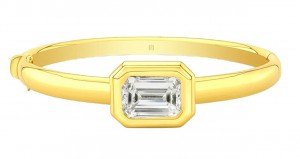 Rahaminov 18k Yellow Gold Bezel Set 4.03 Carat Emerald Cut Diamond Bangle