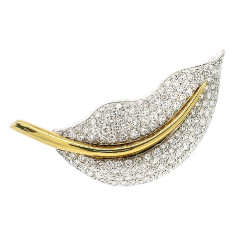 18k Yellow Gold & Diamond Feather Brooch