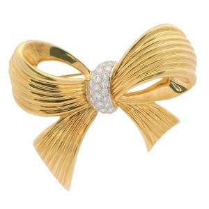 Charles Turi 18k Yellow Gold & Diamond Bow Pin