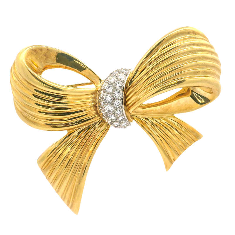 Charles Turi 18k Yellow Gold & Diamond Bow Brooch