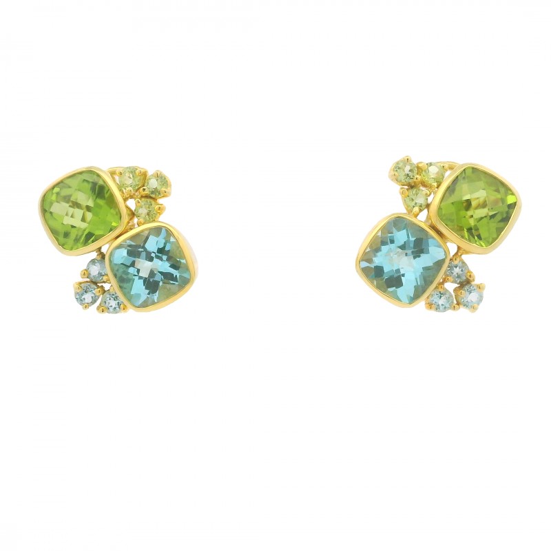 14k Yellow Gold Blue Topaz and Peridot Earrings