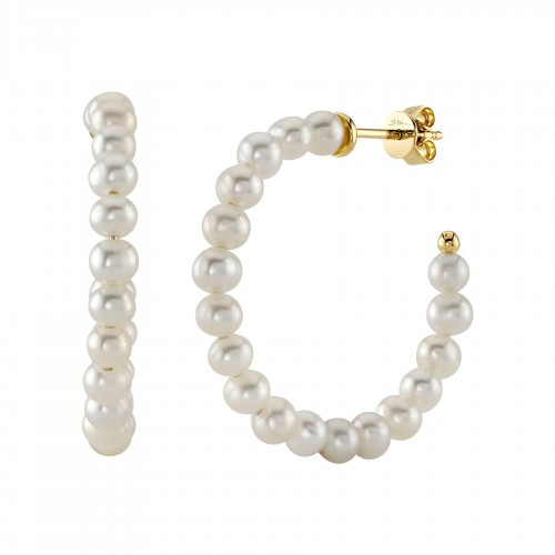 14k Yellow Gold  & Pearl Hoop Earrings