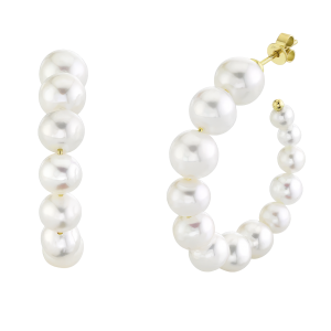 14k Yellow Gold & Pearl Hoop Earrings
