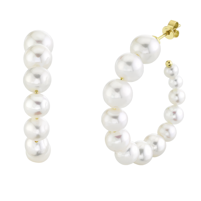 14k Yellow Gold & Pearl Hoop Earrings