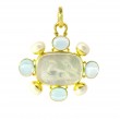 14k Yellow Gold Venetian Murano Glass Pendant with Blue Topaz and Pearl