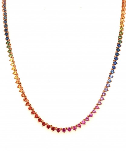 18k Rose Gold Rainbow Sapphire Straight Line Necklace