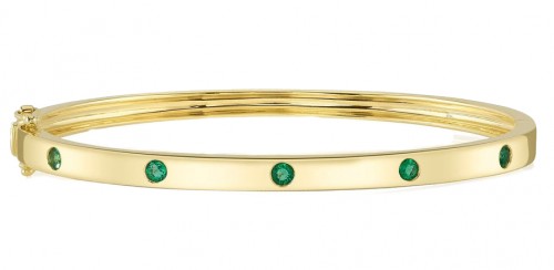 14k Yellow Gold & Emerald Bangle