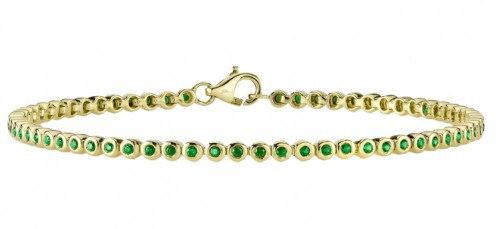 14k Yellow Gold & Emerald Bezel Set Tennis Bracelet