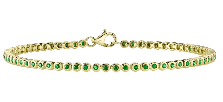 14k Yellow Gold & Emerald Bezel Set Tennis Bracelet