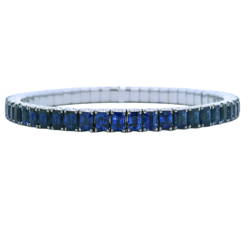 18k White Gold & Emerald Cut Sapphire Stretch Bracelet