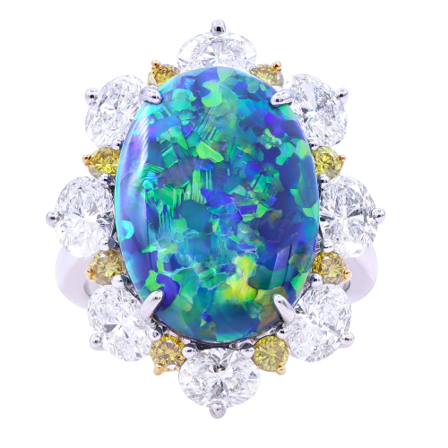 Oscar Heyman Platinum, Black Opal & Diamond Ring