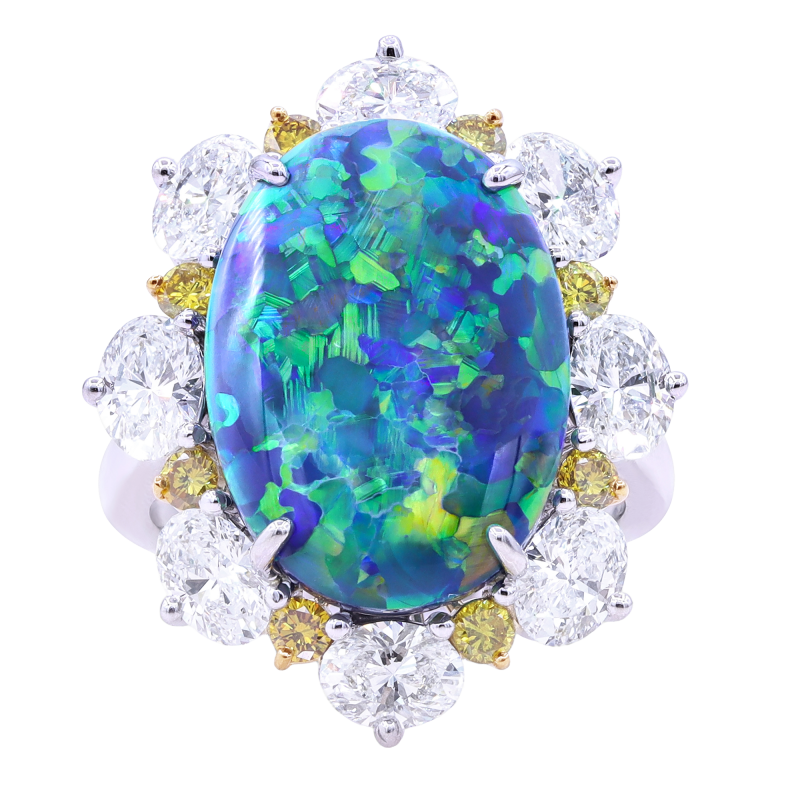 Oscar Heyman Platinum, Black Opal & Diamond Ring