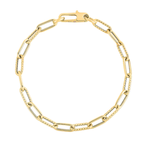 Roberto Coin 18k Yellow Gold Alternating Polished & Fluted Paperclip Link Bracelet