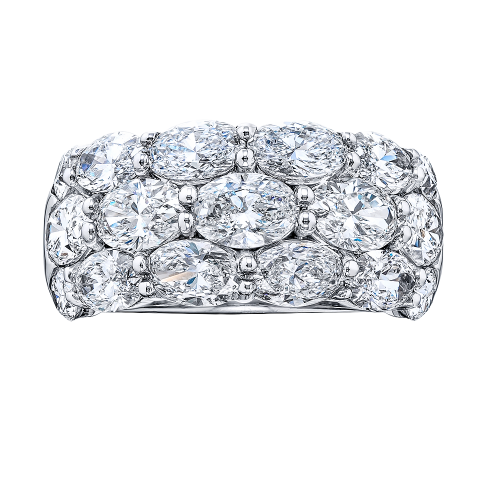 Platinum 3 Row Oval Cut Diamond Band