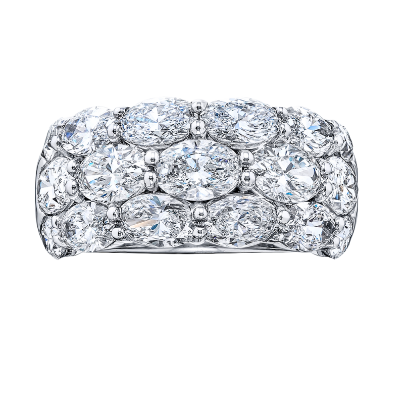 Platinum 3 Row Oval Cut Diamond Band