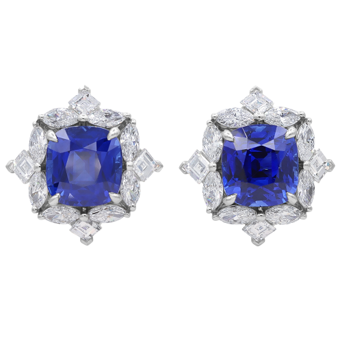 Oscar Heyman Platinum, Diamond & Sapphire Earrings