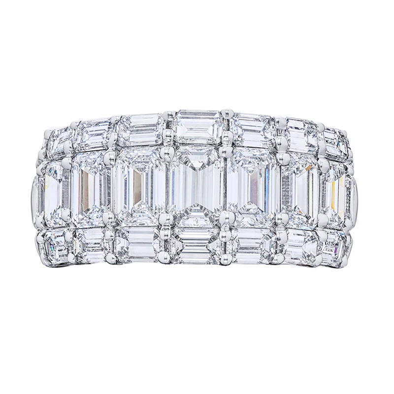 Platinum 3 Row Emerald Cut Diamond Band
