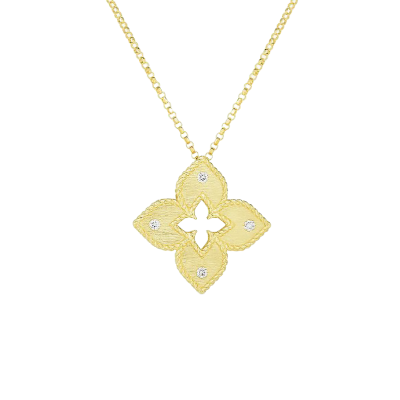 Roberto Coin 18k Yellow Gold & Diamond Petite Venetian Princess Satin Finish Flower Necklace