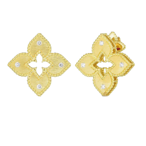Roberto Coin 18k Yellow Gold & Diamond Petite Venetian Princess Satin Finish Flower Stud Earrings